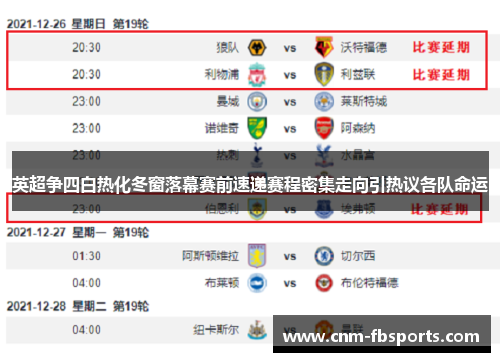 英超争四白热化冬窗落幕赛前速递赛程密集走向引热议各队命运